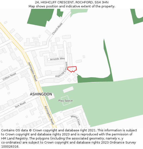 24, HIGHCLIFF CRESCENT, ROCHFORD, SS4 3HN: Location map and indicative extent of plot