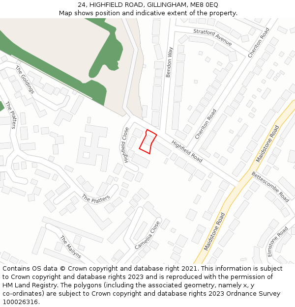 24, HIGHFIELD ROAD, GILLINGHAM, ME8 0EQ: Location map and indicative extent of plot