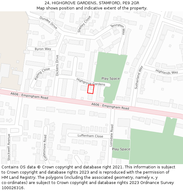 24, HIGHGROVE GARDENS, STAMFORD, PE9 2GR: Location map and indicative extent of plot