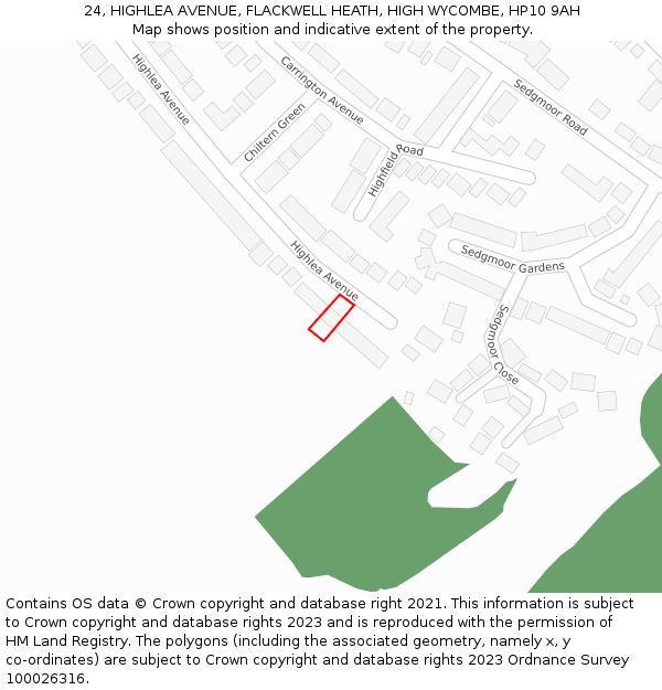 24, HIGHLEA AVENUE, FLACKWELL HEATH, HIGH WYCOMBE, HP10 9AH: Location map and indicative extent of plot