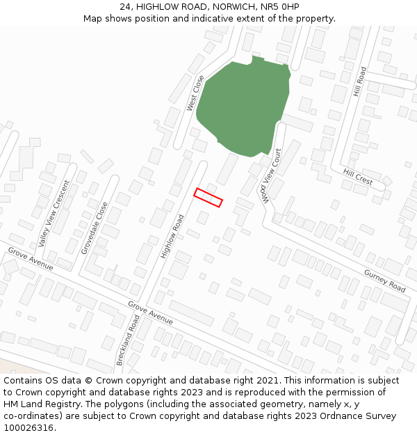 24, HIGHLOW ROAD, NORWICH, NR5 0HP: Location map and indicative extent of plot