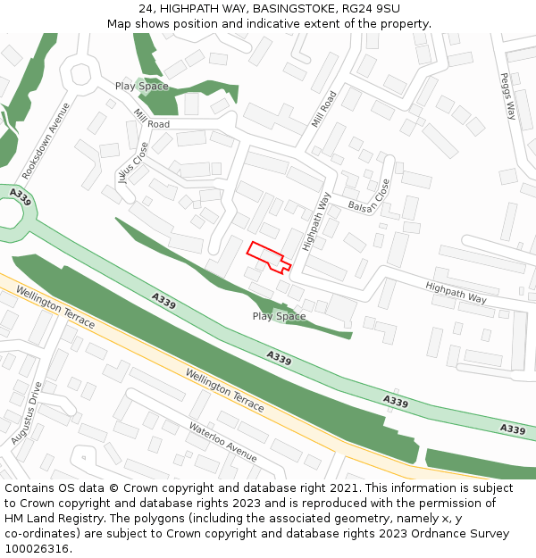 24, HIGHPATH WAY, BASINGSTOKE, RG24 9SU: Location map and indicative extent of plot