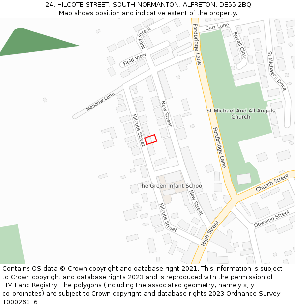 24, HILCOTE STREET, SOUTH NORMANTON, ALFRETON, DE55 2BQ: Location map and indicative extent of plot