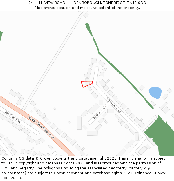 24, HILL VIEW ROAD, HILDENBOROUGH, TONBRIDGE, TN11 9DD: Location map and indicative extent of plot