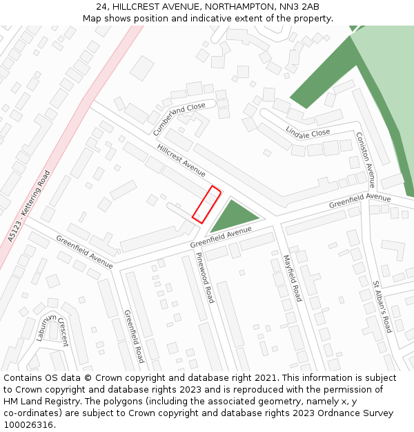 24, HILLCREST AVENUE, NORTHAMPTON, NN3 2AB: Location map and indicative extent of plot
