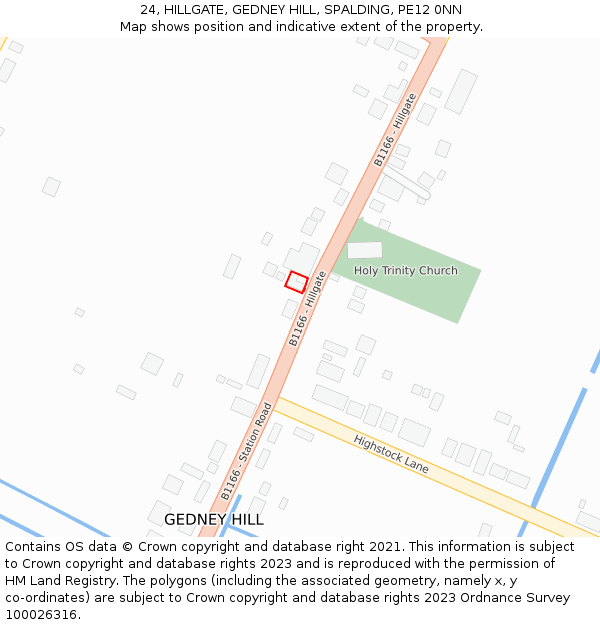 24, HILLGATE, GEDNEY HILL, SPALDING, PE12 0NN: Location map and indicative extent of plot