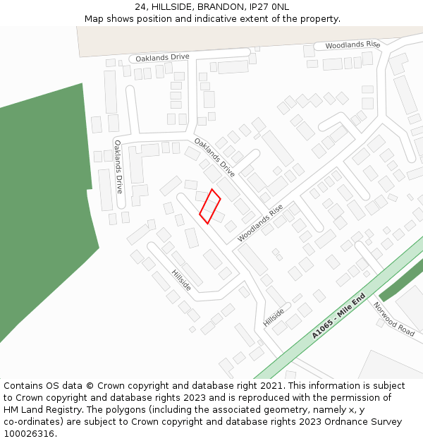 24, HILLSIDE, BRANDON, IP27 0NL: Location map and indicative extent of plot