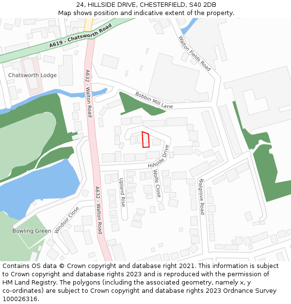 24, HILLSIDE DRIVE, CHESTERFIELD, S40 2DB: Location map and indicative extent of plot