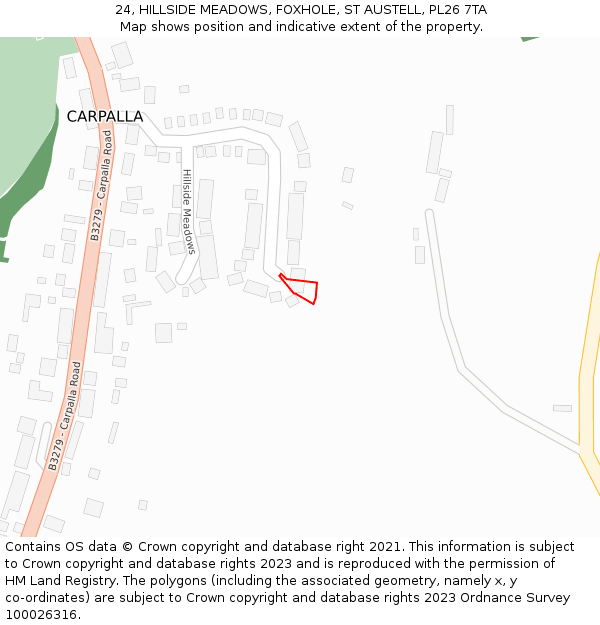 24, HILLSIDE MEADOWS, FOXHOLE, ST AUSTELL, PL26 7TA: Location map and indicative extent of plot