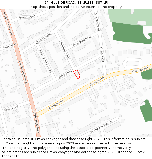 24, HILLSIDE ROAD, BENFLEET, SS7 1JR: Location map and indicative extent of plot