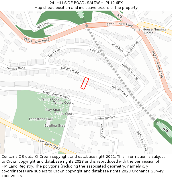 24, HILLSIDE ROAD, SALTASH, PL12 6EX: Location map and indicative extent of plot