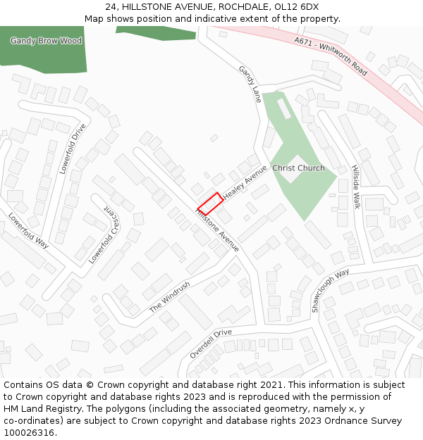 24, HILLSTONE AVENUE, ROCHDALE, OL12 6DX: Location map and indicative extent of plot