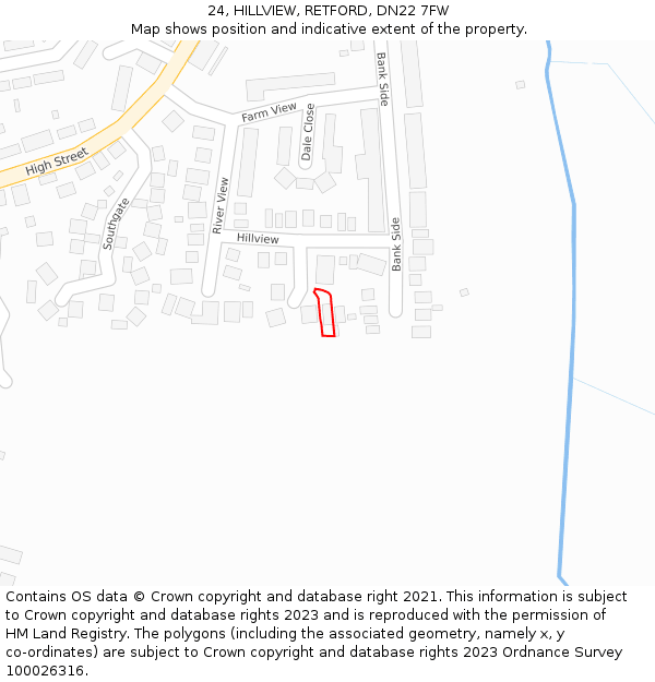 24, HILLVIEW, RETFORD, DN22 7FW: Location map and indicative extent of plot