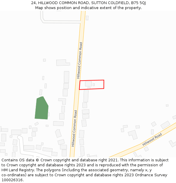 24, HILLWOOD COMMON ROAD, SUTTON COLDFIELD, B75 5QJ: Location map and indicative extent of plot
