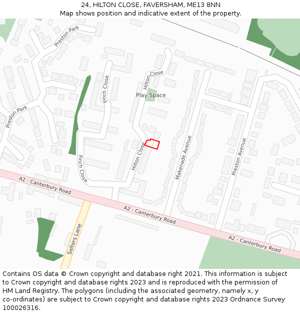 24, HILTON CLOSE, FAVERSHAM, ME13 8NN: Location map and indicative extent of plot