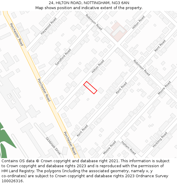 24, HILTON ROAD, NOTTINGHAM, NG3 6AN: Location map and indicative extent of plot