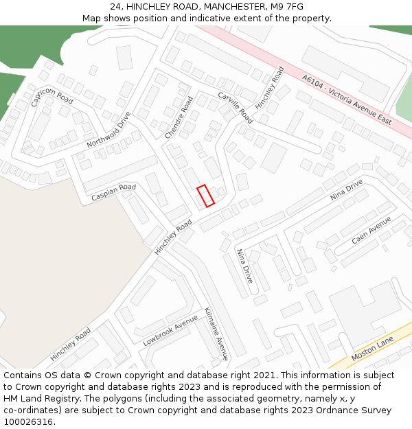 24, HINCHLEY ROAD, MANCHESTER, M9 7FG: Location map and indicative extent of plot