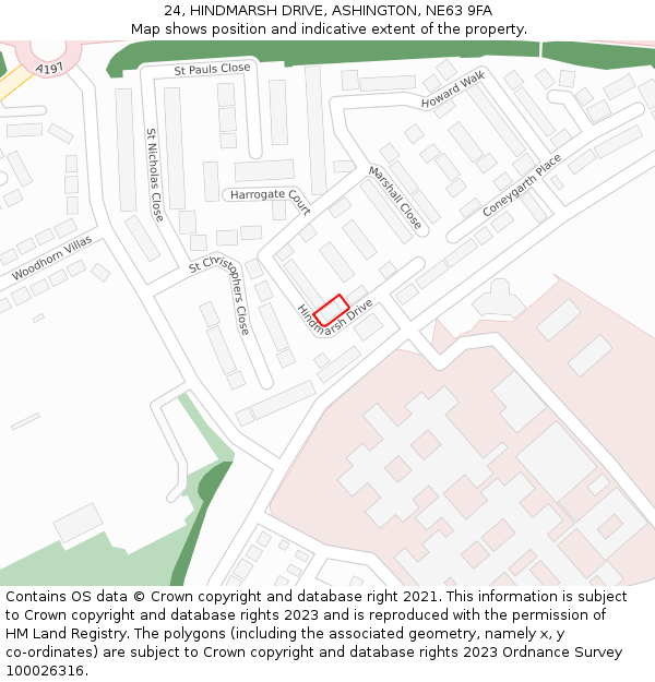 24, HINDMARSH DRIVE, ASHINGTON, NE63 9FA: Location map and indicative extent of plot