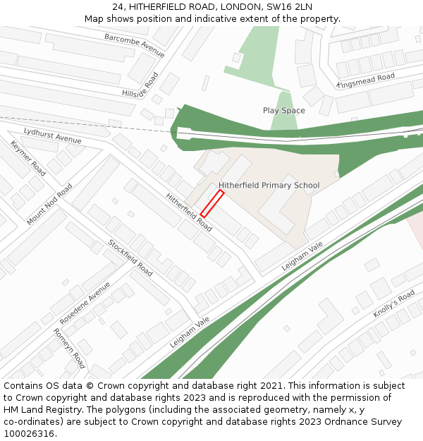 24, HITHERFIELD ROAD, LONDON, SW16 2LN: Location map and indicative extent of plot