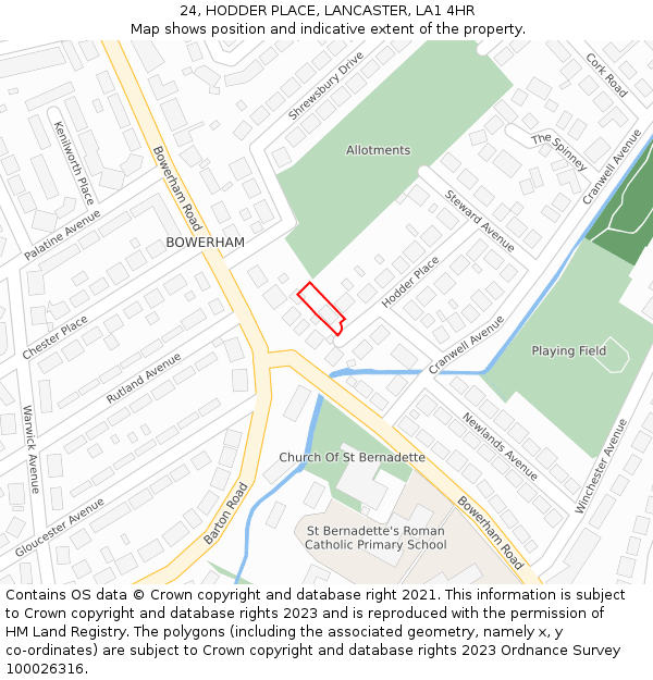 24, HODDER PLACE, LANCASTER, LA1 4HR: Location map and indicative extent of plot