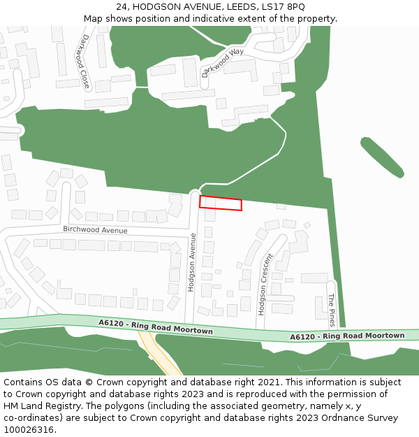 24, HODGSON AVENUE, LEEDS, LS17 8PQ: Location map and indicative extent of plot