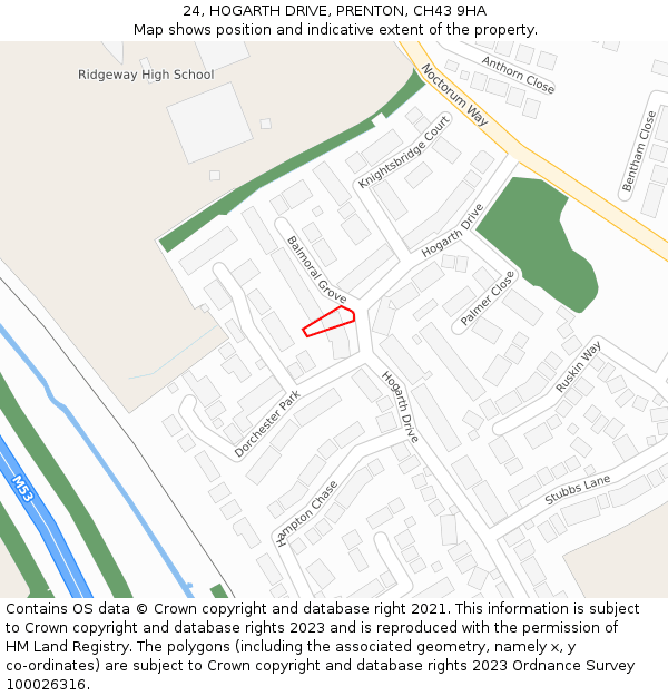24, HOGARTH DRIVE, PRENTON, CH43 9HA: Location map and indicative extent of plot