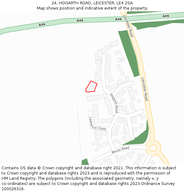 24, HOGARTH ROAD, LEICESTER, LE4 2SA: Location map and indicative extent of plot