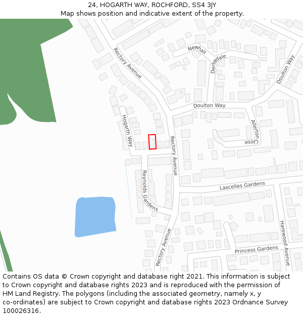 24, HOGARTH WAY, ROCHFORD, SS4 3JY: Location map and indicative extent of plot