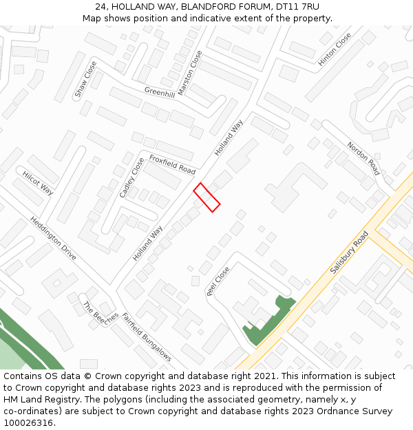 24, HOLLAND WAY, BLANDFORD FORUM, DT11 7RU: Location map and indicative extent of plot