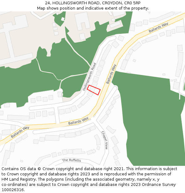 24, HOLLINGSWORTH ROAD, CROYDON, CR0 5RP: Location map and indicative extent of plot