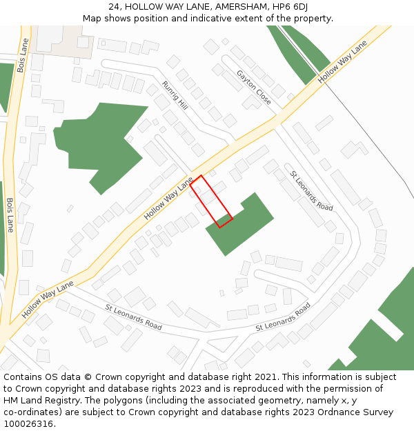 24, HOLLOW WAY LANE, AMERSHAM, HP6 6DJ: Location map and indicative extent of plot
