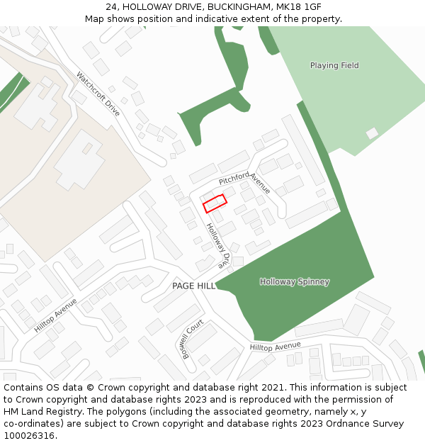 24, HOLLOWAY DRIVE, BUCKINGHAM, MK18 1GF: Location map and indicative extent of plot