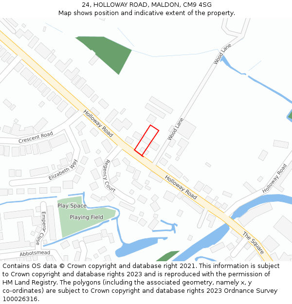 24, HOLLOWAY ROAD, MALDON, CM9 4SG: Location map and indicative extent of plot