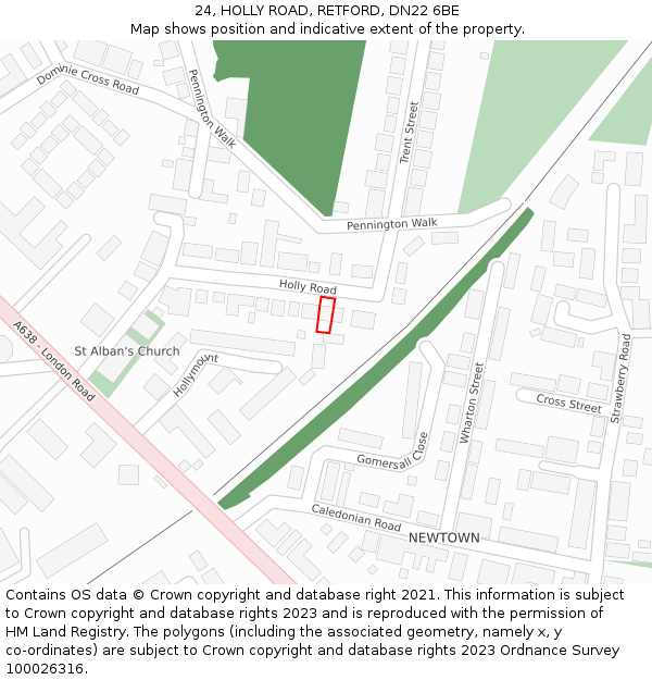 24, HOLLY ROAD, RETFORD, DN22 6BE: Location map and indicative extent of plot