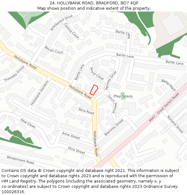 24, HOLLYBANK ROAD, BRADFORD, BD7 4QP: Location map and indicative extent of plot