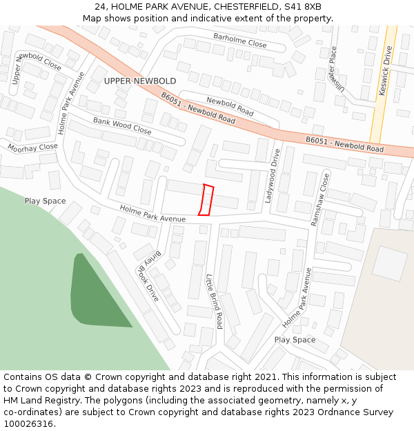 24, HOLME PARK AVENUE, CHESTERFIELD, S41 8XB: Location map and indicative extent of plot