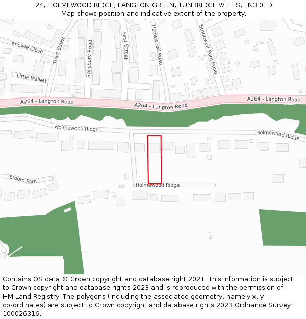 24, HOLMEWOOD RIDGE, LANGTON GREEN, TUNBRIDGE WELLS, TN3 0ED: Location map and indicative extent of plot