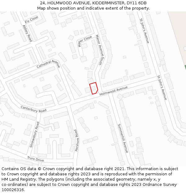 24, HOLMWOOD AVENUE, KIDDERMINSTER, DY11 6DB: Location map and indicative extent of plot