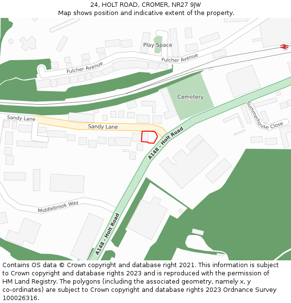 24, HOLT ROAD, CROMER, NR27 9JW: Location map and indicative extent of plot