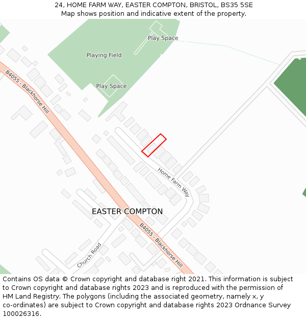 24, HOME FARM WAY, EASTER COMPTON, BRISTOL, BS35 5SE: Location map and indicative extent of plot