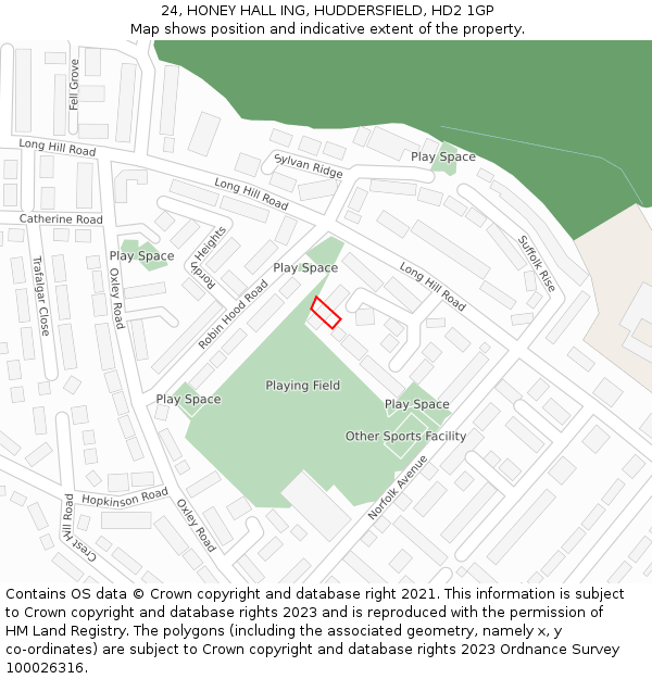 24, HONEY HALL ING, HUDDERSFIELD, HD2 1GP: Location map and indicative extent of plot