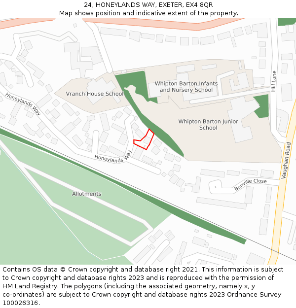 24, HONEYLANDS WAY, EXETER, EX4 8QR: Location map and indicative extent of plot