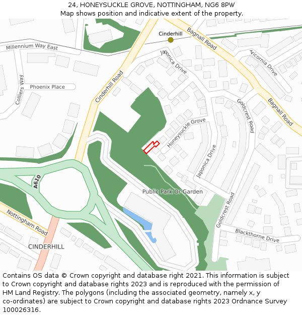 24, HONEYSUCKLE GROVE, NOTTINGHAM, NG6 8PW: Location map and indicative extent of plot