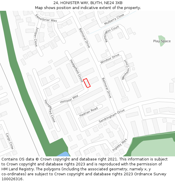 24, HONISTER WAY, BLYTH, NE24 3XB: Location map and indicative extent of plot