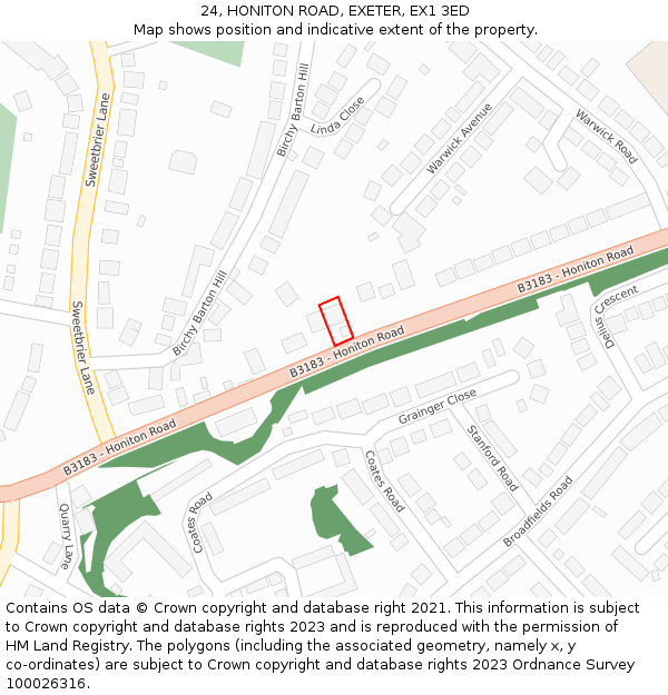 24, HONITON ROAD, EXETER, EX1 3ED: Location map and indicative extent of plot