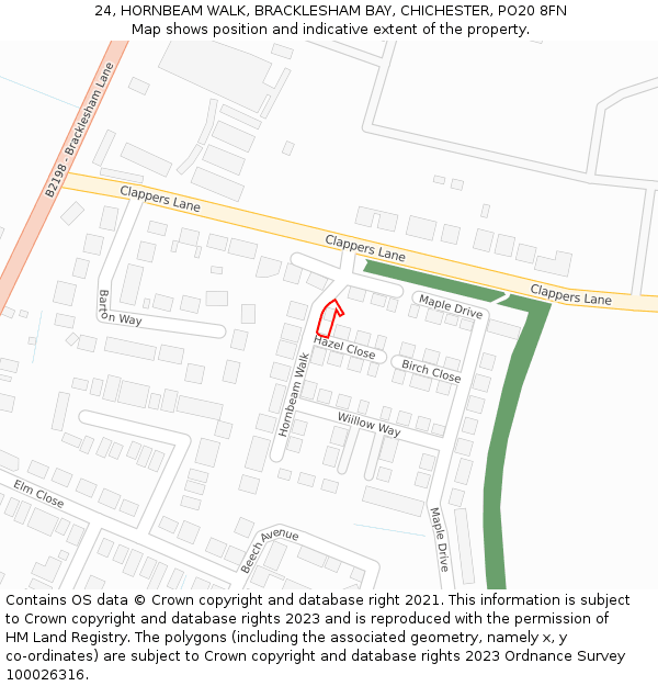 24, HORNBEAM WALK, BRACKLESHAM BAY, CHICHESTER, PO20 8FN: Location map and indicative extent of plot