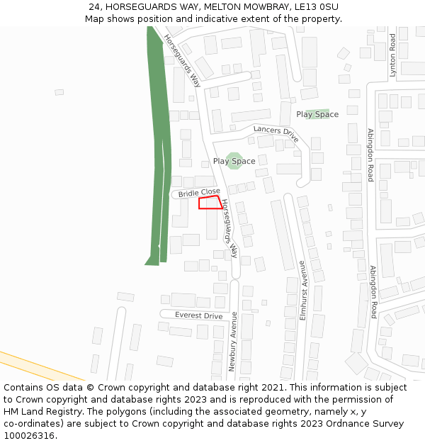 24, HORSEGUARDS WAY, MELTON MOWBRAY, LE13 0SU: Location map and indicative extent of plot