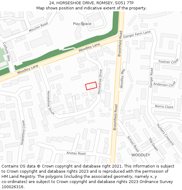 24, HORSESHOE DRIVE, ROMSEY, SO51 7TP: Location map and indicative extent of plot