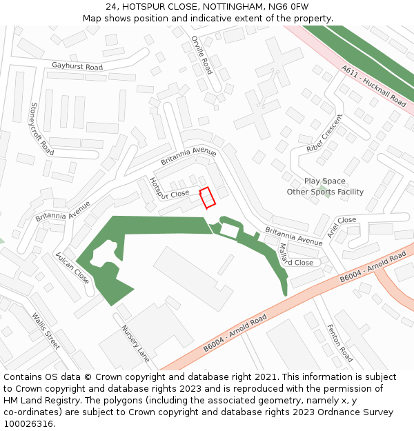 24, HOTSPUR CLOSE, NOTTINGHAM, NG6 0FW: Location map and indicative extent of plot