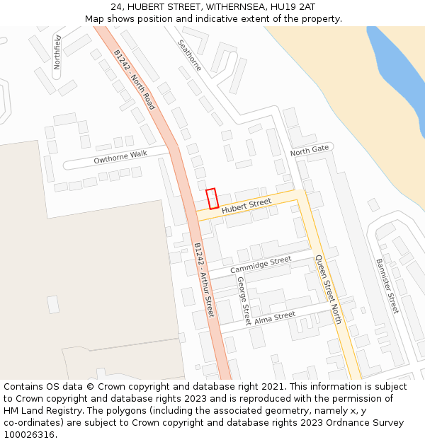 24, HUBERT STREET, WITHERNSEA, HU19 2AT: Location map and indicative extent of plot